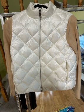 Moncler White Quilted Body with Beige Knit Sleeves Jacket